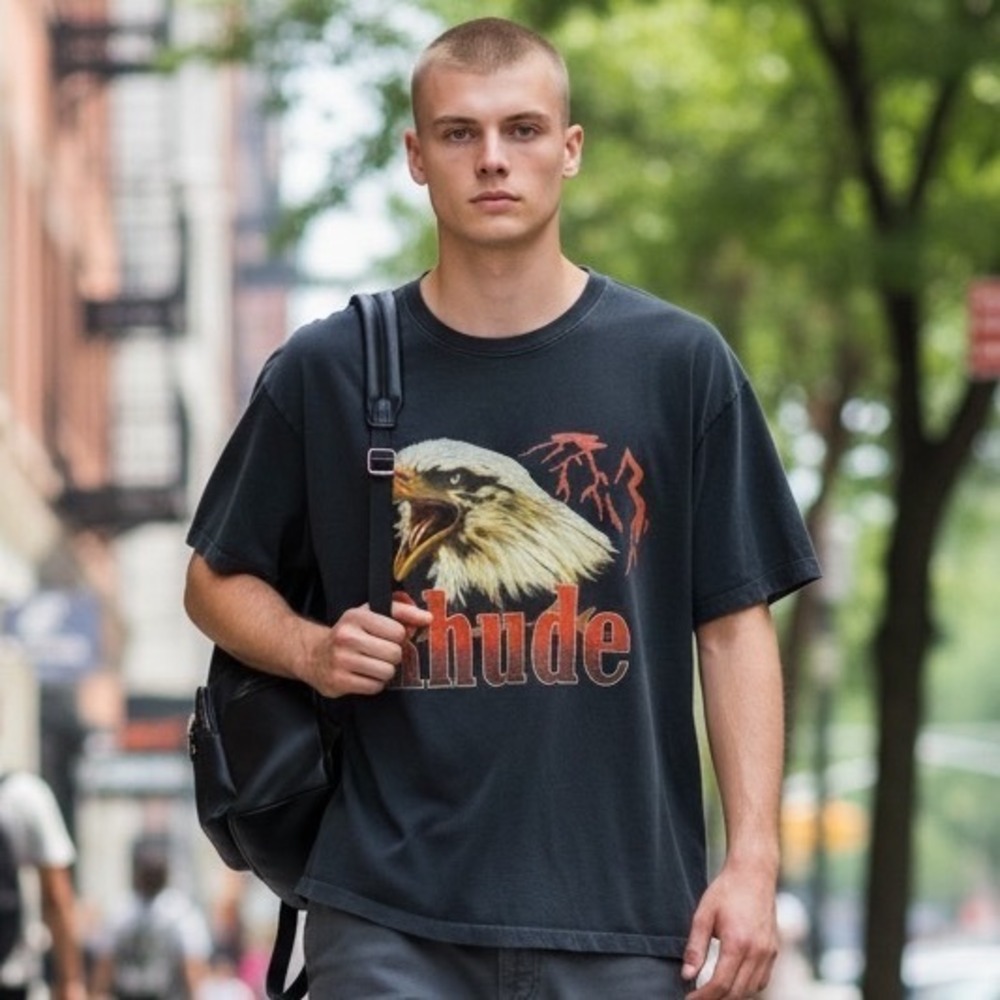 Rhude Screaming Eagle Graphic T-Shirt Faded Black Mens Size M Streetwear Tee‎